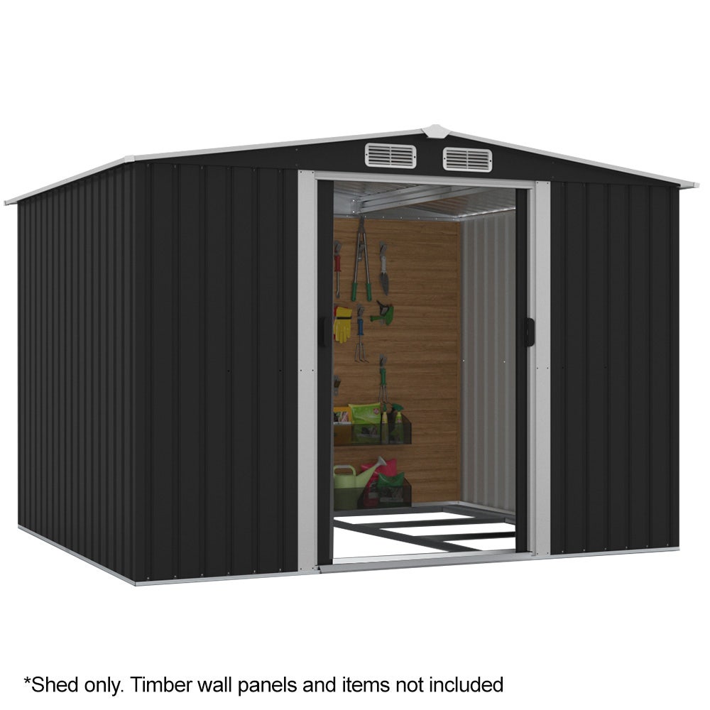 PLANTCRAFT Galvanised Steel Garden Shed 2.58 x 2.07 x 2.02m, with 2 Sliding Doors, 4 Air Vents, Gable Roof, V219-GSDSTLPC53GA