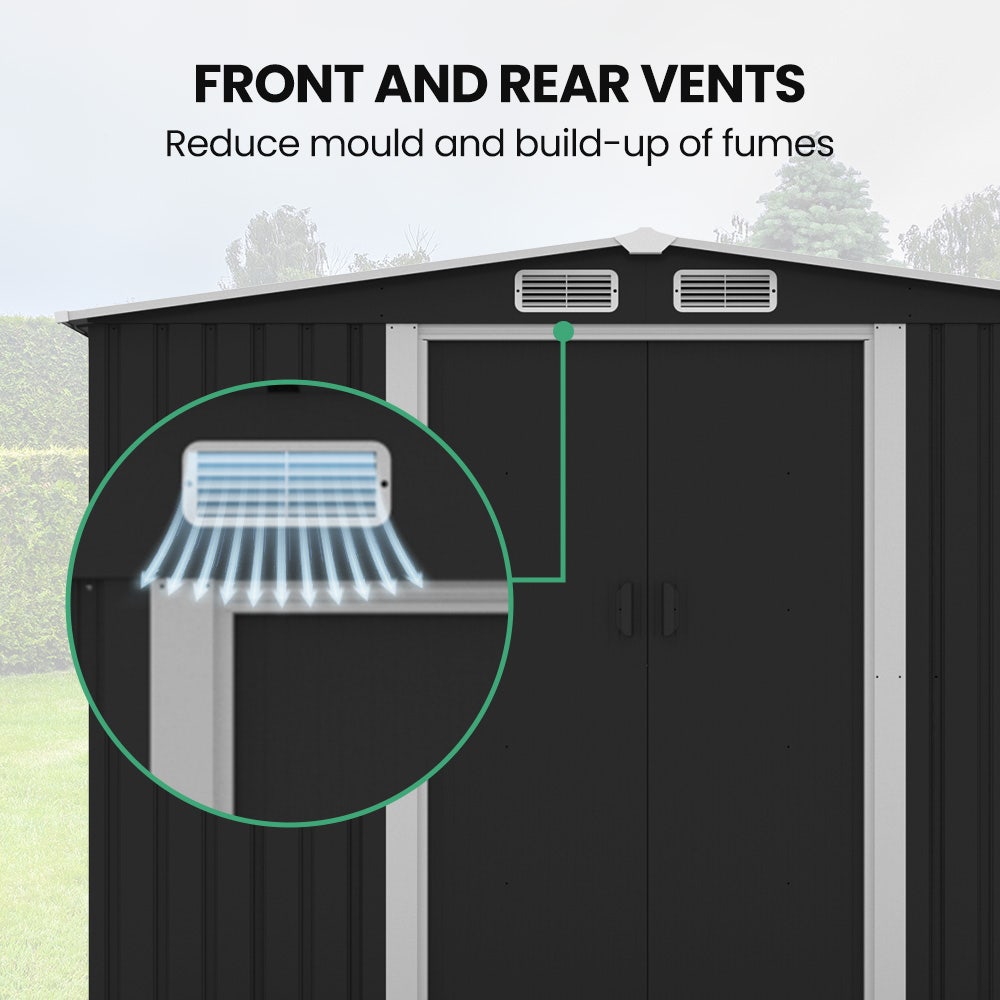 PLANTCRAFT Galvanised Steel Garden Shed 2.58 x 2.07 x 2.02m, with 2 Sliding Doors, 4 Air Vents, Gable Roof, V219-GSDSTLPC53GA
