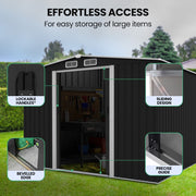 PLANTCRAFT Galvanised Steel Garden Shed 2.58 x 2.07 x 2.02m, with 2 Sliding Doors, 4 Air Vents, Gable Roof, V219-GSDSTLPC53GA