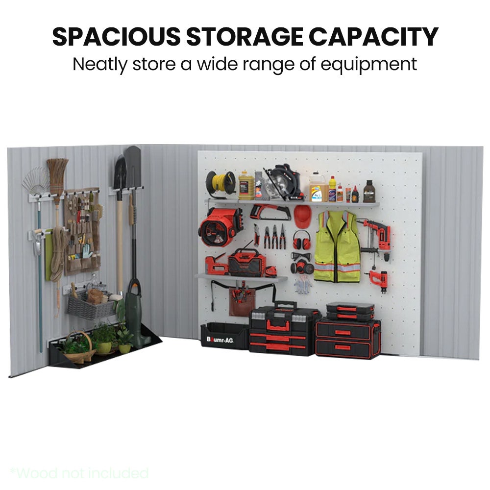 PLANTCRAFT Galvanised Steel Garden Shed 2.58 x 2.07 x 2.02m, with 2 Sliding Doors, 4 Air Vents, Gable Roof, V219-GSDSTLPC53GA