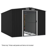 PlantCraft Galvanised Steel Garden Shed 2.58 x 3.13 x 2.02m, with 2 Sliding Doors, 4 Air Vents, Gable Roof, V219-GSDSTLPC80GA