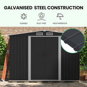 PlantCraft Galvanised Steel Garden Shed 2.58 x 3.13 x 2.02m, with 2 Sliding Doors, 4 Air Vents, Gable Roof, V219-GSDSTLPC80GA
