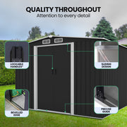 PlantCraft Galvanised Steel Garden Shed 2.58 x 3.13 x 2.02m, with 2 Sliding Doors, 4 Air Vents, Gable Roof, V219-GSDSTLPC80GA