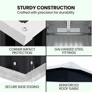 PlantCraft Galvanised Steel Garden Shed 2.58 x 3.13 x 2.02m, with 2 Sliding Doors, 4 Air Vents, Gable Roof, V219-GSDSTLPC80GA
