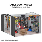 PlantCraft Galvanised Steel Garden Shed 2.58 x 3.13 x 2.02m, with 2 Sliding Doors, 4 Air Vents, Gable Roof, V219-GSDSTLPC80GA