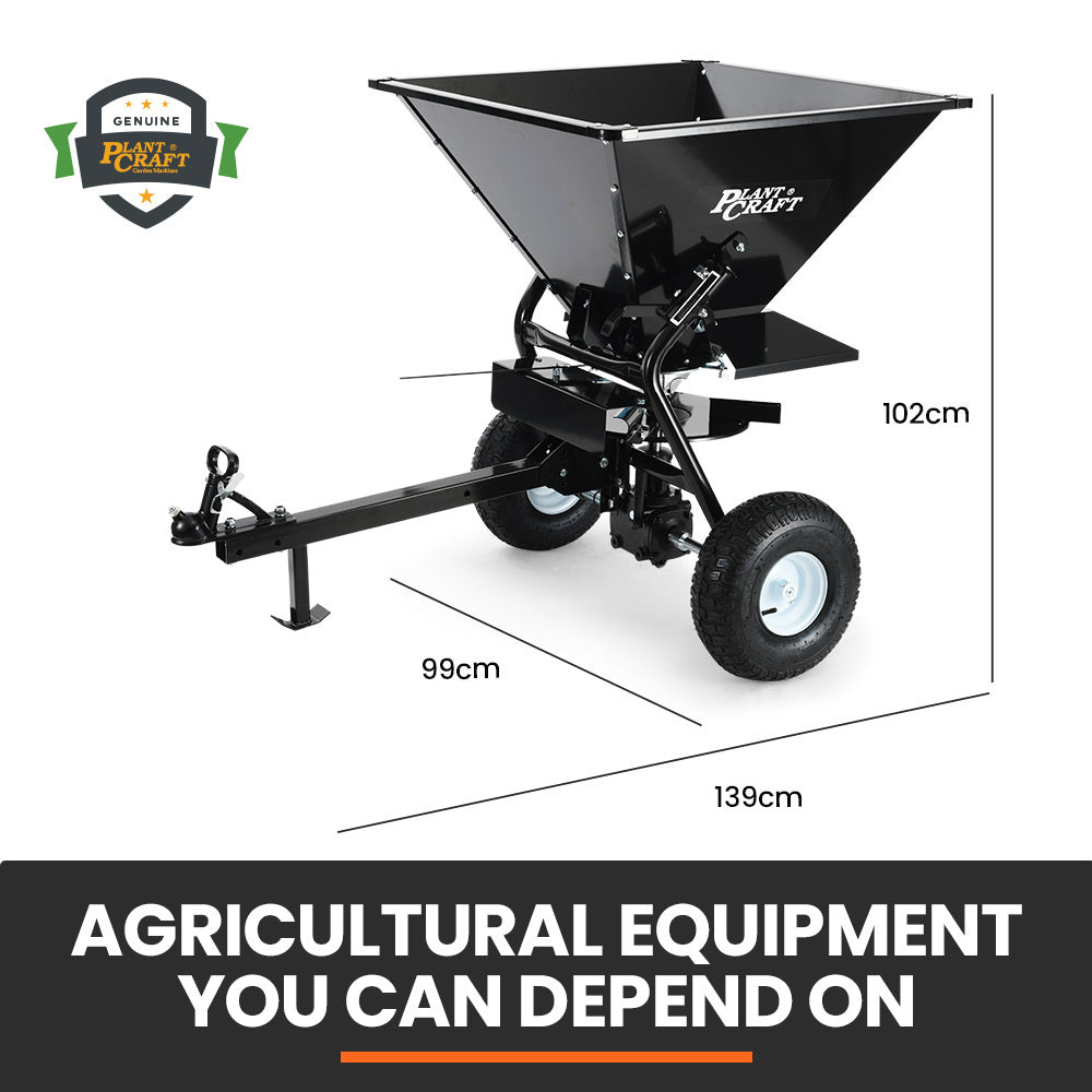 PlantCraft 160L Tow Behind Broadcast Seed and Fertiliser Spreader, 158kg Load, Heavy Duty V219-GSRTOWPCS16A