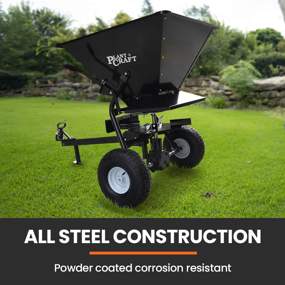 PlantCraft 160L Tow Behind Broadcast Seed and Fertiliser Spreader, 158kg Load, Heavy Duty V219-GSRTOWPCS16A