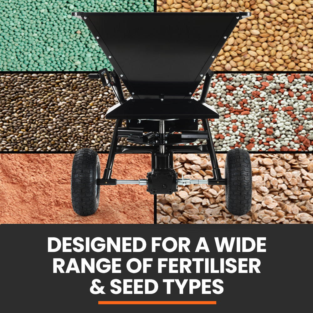 PlantCraft 160L Tow Behind Broadcast Seed and Fertiliser Spreader, 158kg Load, Heavy Duty V219-GSRTOWPCS16A