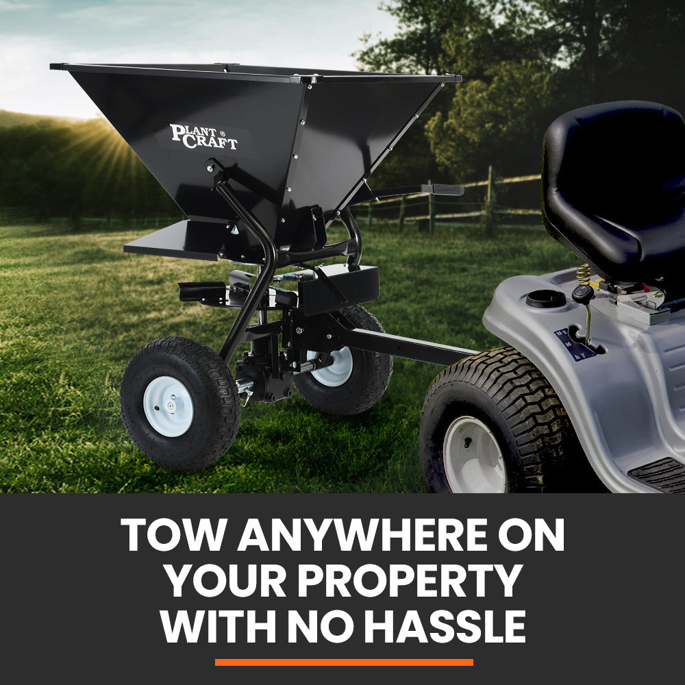 PlantCraft 160L Tow Behind Broadcast Seed and Fertiliser Spreader, 158kg Load, Heavy Duty V219-GSRTOWPCS16A