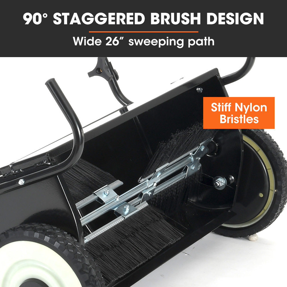 PlantCraft Push Lawn Sweeper, 26" Wide Leaf and Grass Clipping Collector V219-GSWWLKPCP26A