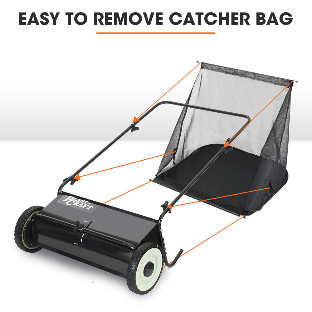 PlantCraft Push Lawn Sweeper, 26" Wide Leaf and Grass Clipping Collector V219-GSWWLKPCP26A