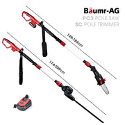 BAUMR-AG 20V SYNC Cordless Pole Saw & Hedge Trimmer Combo, 8 inch Chainsaw Pruner, Telescopic Handle, with V219-GTCCLSBMHC3A