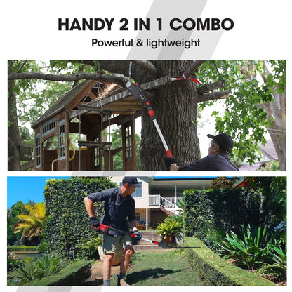 BAUMR-AG 20V SYNC Cordless Pole Saw & Hedge Trimmer Combo, 8 inch Chainsaw Pruner, Telescopic Handle, with V219-GTCCLSBMHC3A
