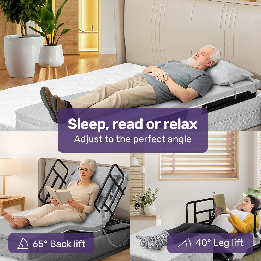 Equipmed Electric Adjustable Bed, Backrest and Leg Adjustment German-Engineered Power Lifting with Remote V219-HBRELEEQBD5A