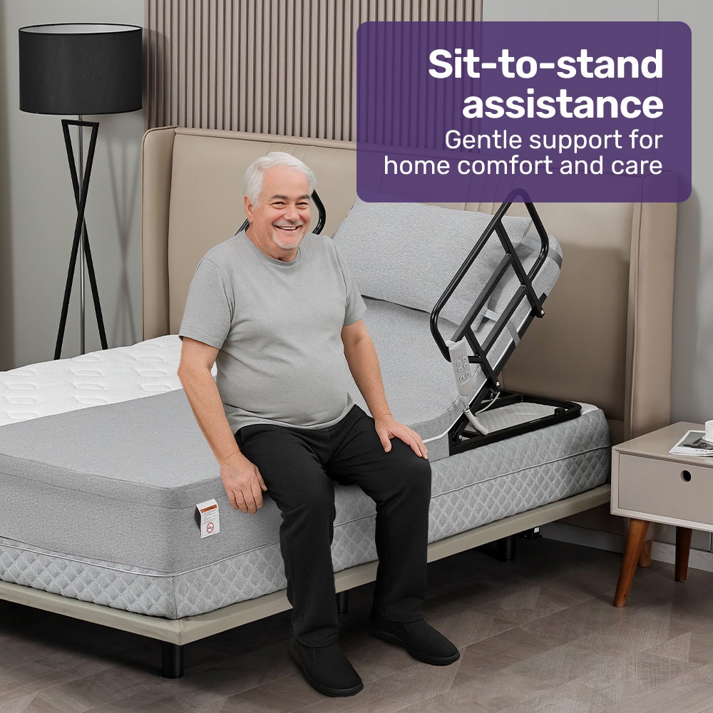 Equipmed Electric Adjustable Bed, Backrest and Leg Adjustment German-Engineered Power Lifting with Remote V219-HBRELEEQBD5A
