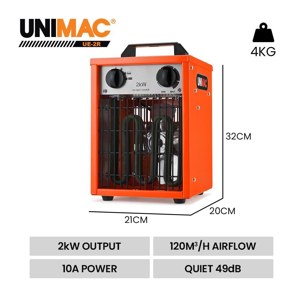 UNIMAC 2kW Industrial Electric Fan Heater, 2 Heat Settings, Fast Heating, Compact Portable Box Design for V219-HEACHTUM4XRA