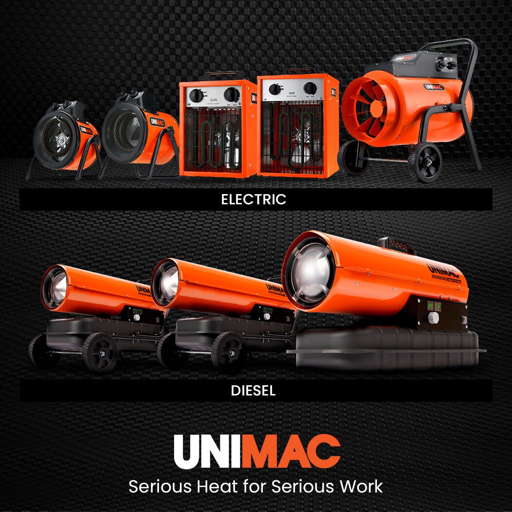UNIMAC 2kW Industrial Electric Fan Heater, 2 Heat Settings, Fast Heating, Compact Portable Box Design for V219-HEACHTUM4XRA