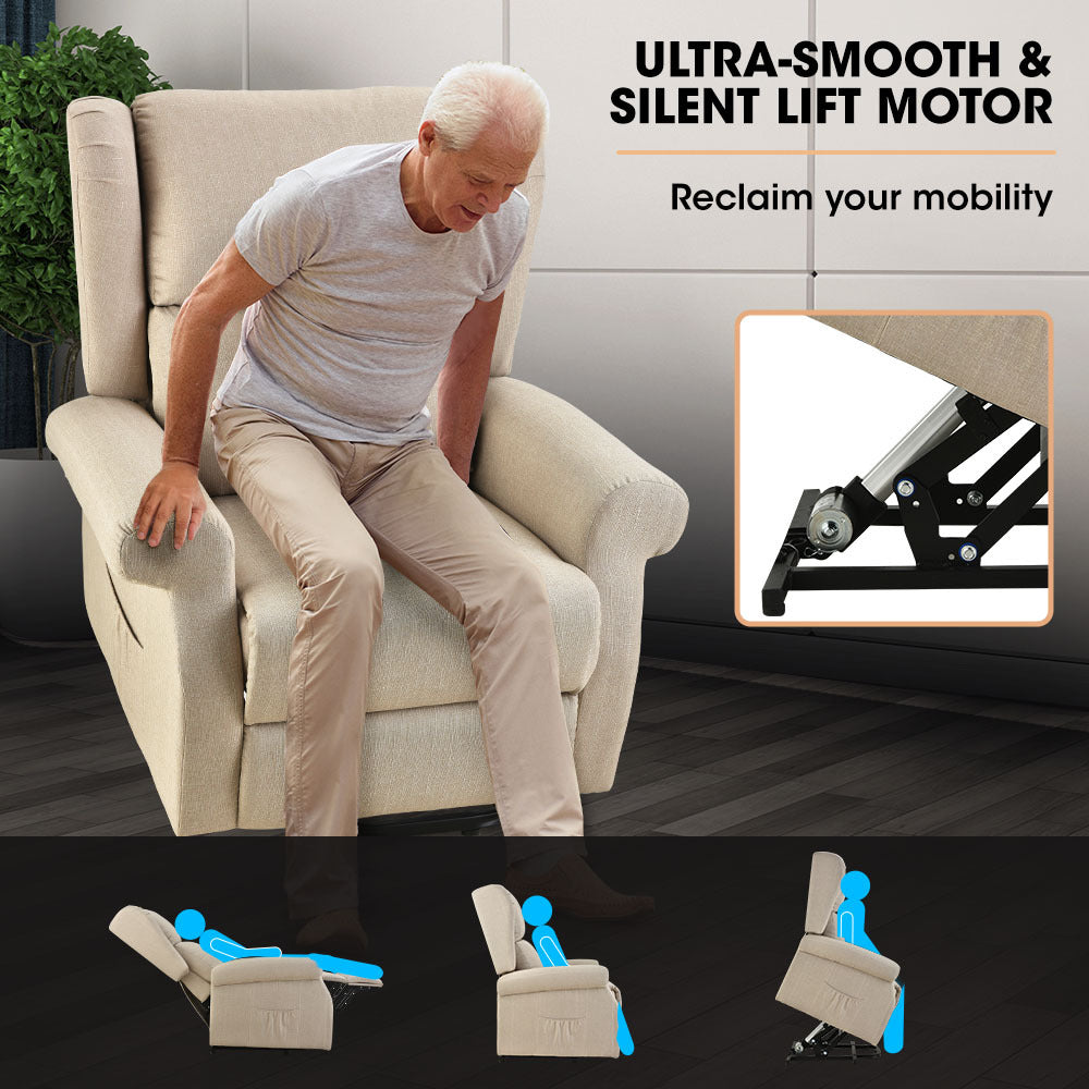 FORTIA Electric Recliner Lift Heat Chair for Elderly, Massage, Heat Therapy, Aged Care, Beige V219-HECLCRFOB3BG