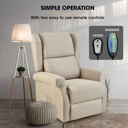 FORTIA Electric Recliner Lift Heat Chair for Elderly, Massage, Heat Therapy, Aged Care, Beige V219-HECLCRFOB3BG