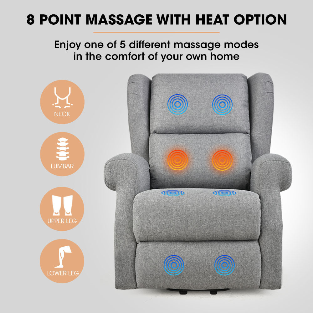 FORTIA Electric Recliner Lift Heat Chair for Elderly, Massage, Heat Therapy, Aged Care, Grey V219-HECLCRFOB3GY