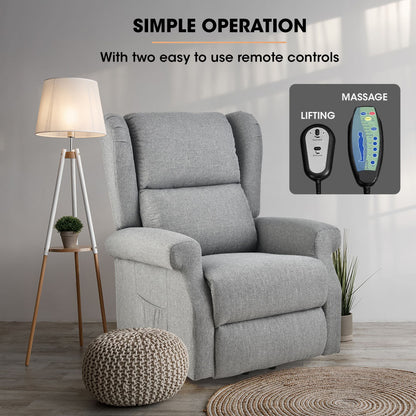 FORTIA Electric Recliner Lift Heat Chair for Elderly, Massage, Heat Therapy, Aged Care, Grey V219-HECLCRFOB3GY