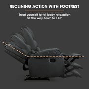 FORTIA Luxury Recliner Lounge Chair, Single Faux Leather Armchair, for Home Theatre Cinema, Elderly, Black V219-HECRCRFOA4MB