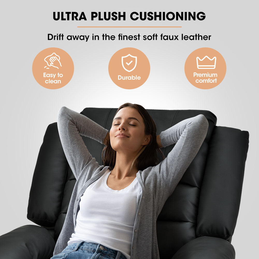 FORTIA Luxury Recliner Lounge Chair, Single Faux Leather Armchair, for Home Theatre Cinema, Elderly, Black V219-HECRCRFOA4MB