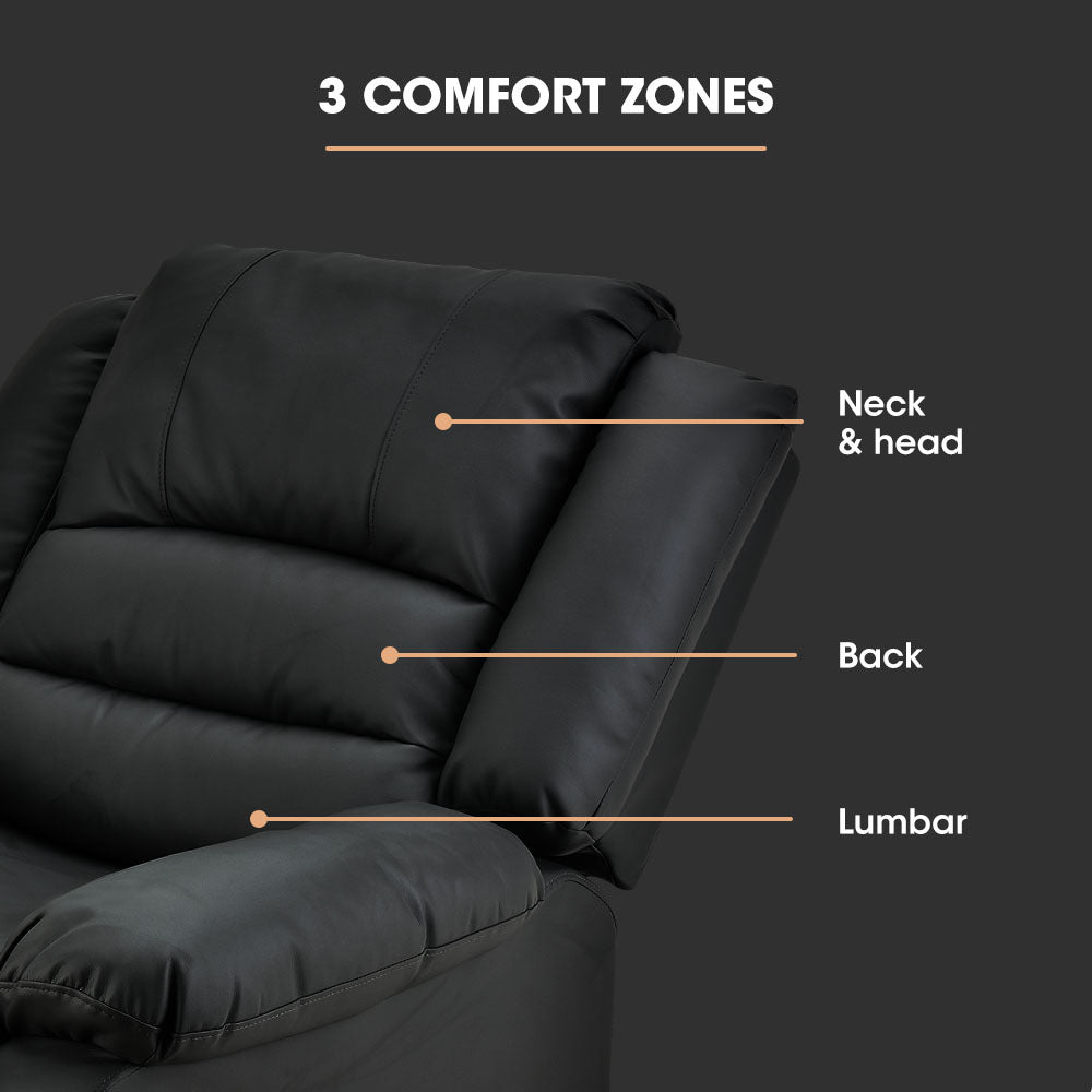 FORTIA Luxury Recliner Lounge Chair, Single Faux Leather Armchair, for Home Theatre Cinema, Elderly, Black V219-HECRCRFOA4MB