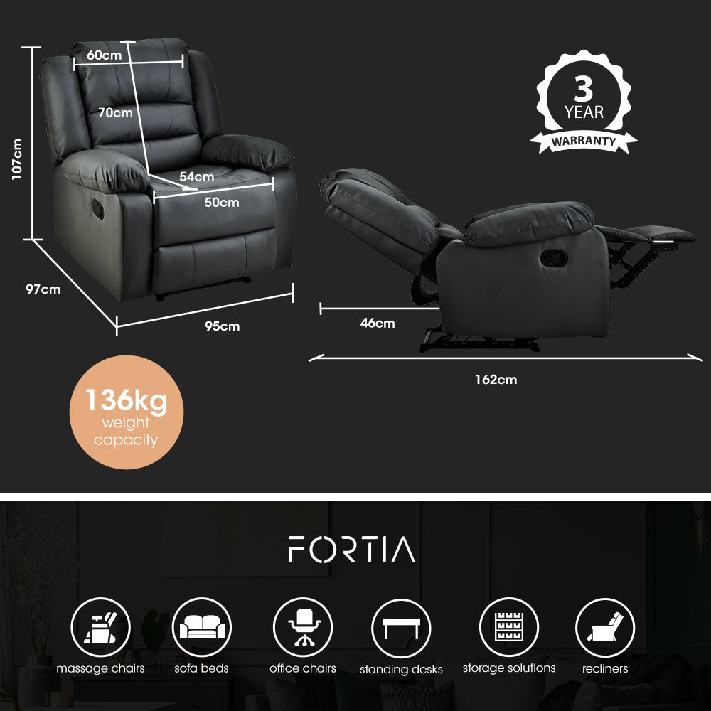 FORTIA Luxury Recliner Lounge Chair, Single Faux Leather Armchair, for Home Theatre Cinema, Elderly, Black V219-HECRCRFOA4MB