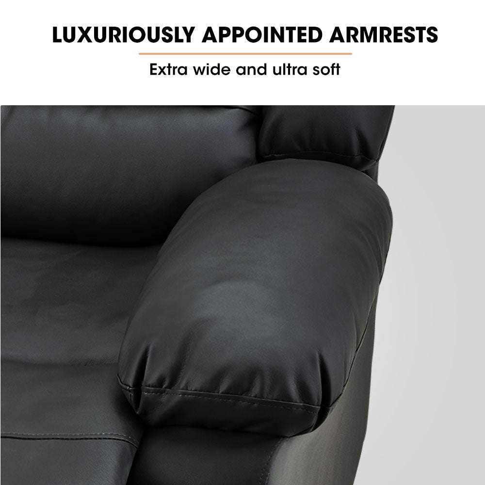 FORTIA Luxury Recliner Lounge Chair, Single Faux Leather Armchair, for Home Theatre Cinema, Elderly, Black V219-HECRCRFOA4MB