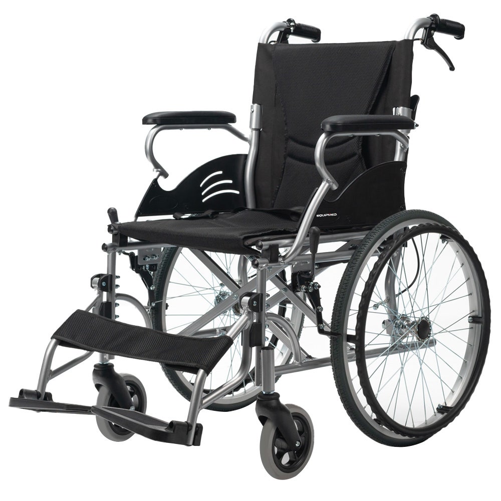 EQUIPMED 20 Inch Folding Wheelchair Lightweight Aluminium Portable with Park Brakes, Black V219-HECWLCEQB2BK