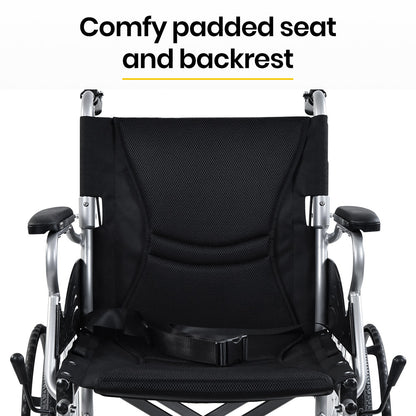 EQUIPMED 20 Inch Folding Wheelchair Lightweight Aluminium Portable with Park Brakes, Black V219-HECWLCEQB2BK