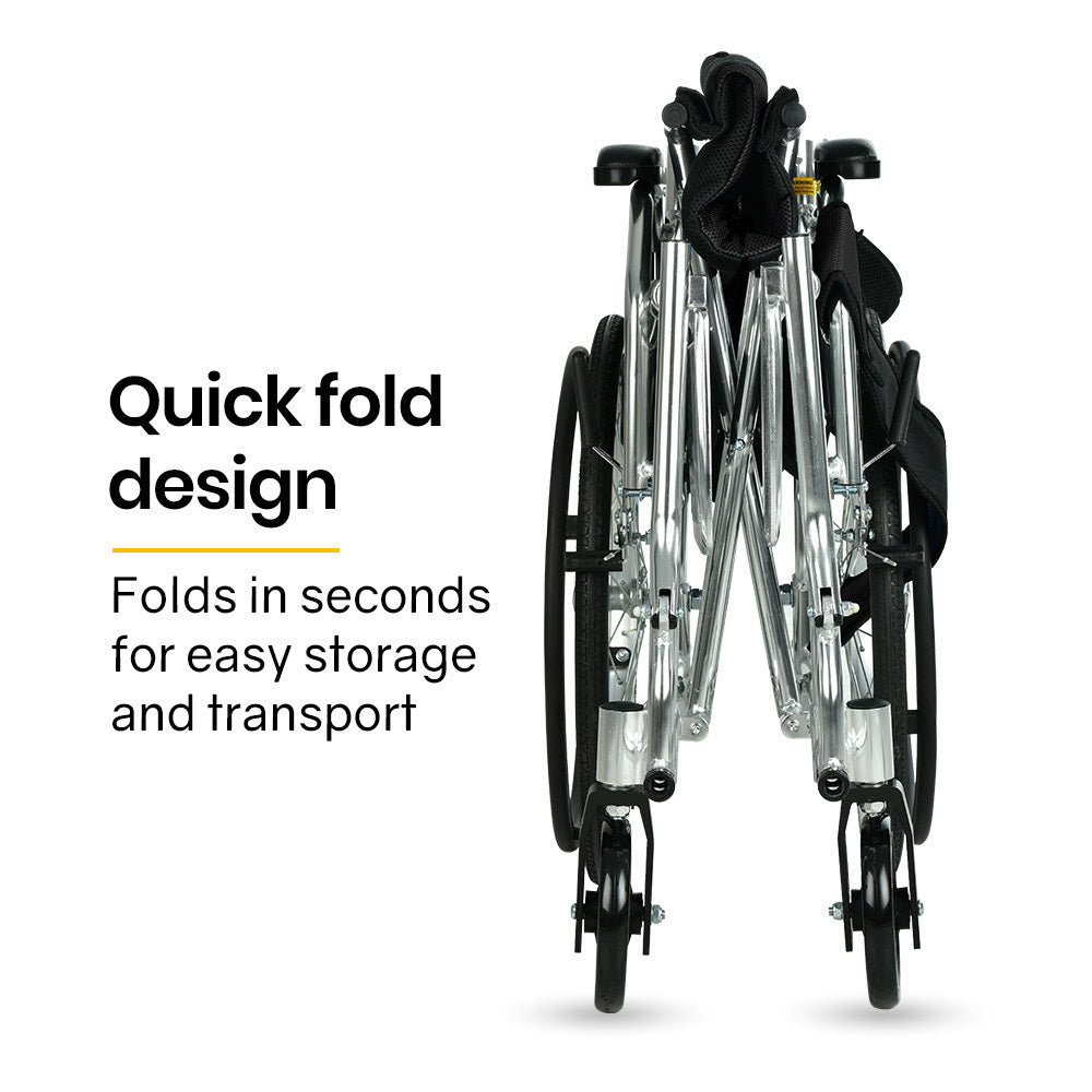 EQUIPMED 20 Inch Folding Wheelchair Lightweight Aluminium Portable with Park Brakes, Black V219-HECWLCEQB2BK