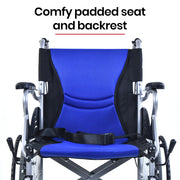 EQUIPMED Folding Aluminium Wheelchair, 20" Wheels, Park Brakes, 100kg Capacity, Blue V219-HECWLCEQB2BL