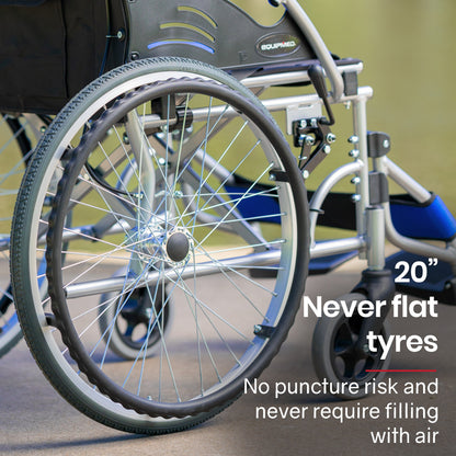 EQUIPMED Folding Aluminium Wheelchair, 20" Wheels, Park Brakes, 100kg Capacity, Blue V219-HECWLCEQB2BL