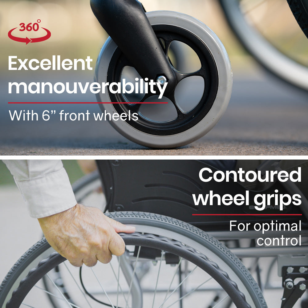 EQUIPMED Folding Aluminium Wheelchair, 20" Wheels, Park Brakes, 100kg Capacity, Blue V219-HECWLCEQB2BL