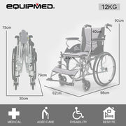 EQUIPMED Folding Aluminium Wheelchair, 20" Wheels, Park Brakes, 100kg Capacity, Grey/Black V219-HECWLCEQB2GY