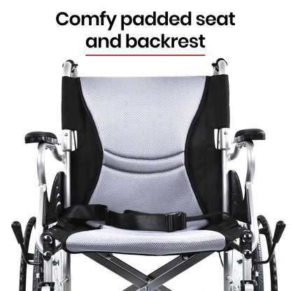 EQUIPMED Folding Aluminium Wheelchair, 20" Wheels, Park Brakes, 100kg Capacity, Grey/Black V219-HECWLCEQB2GY