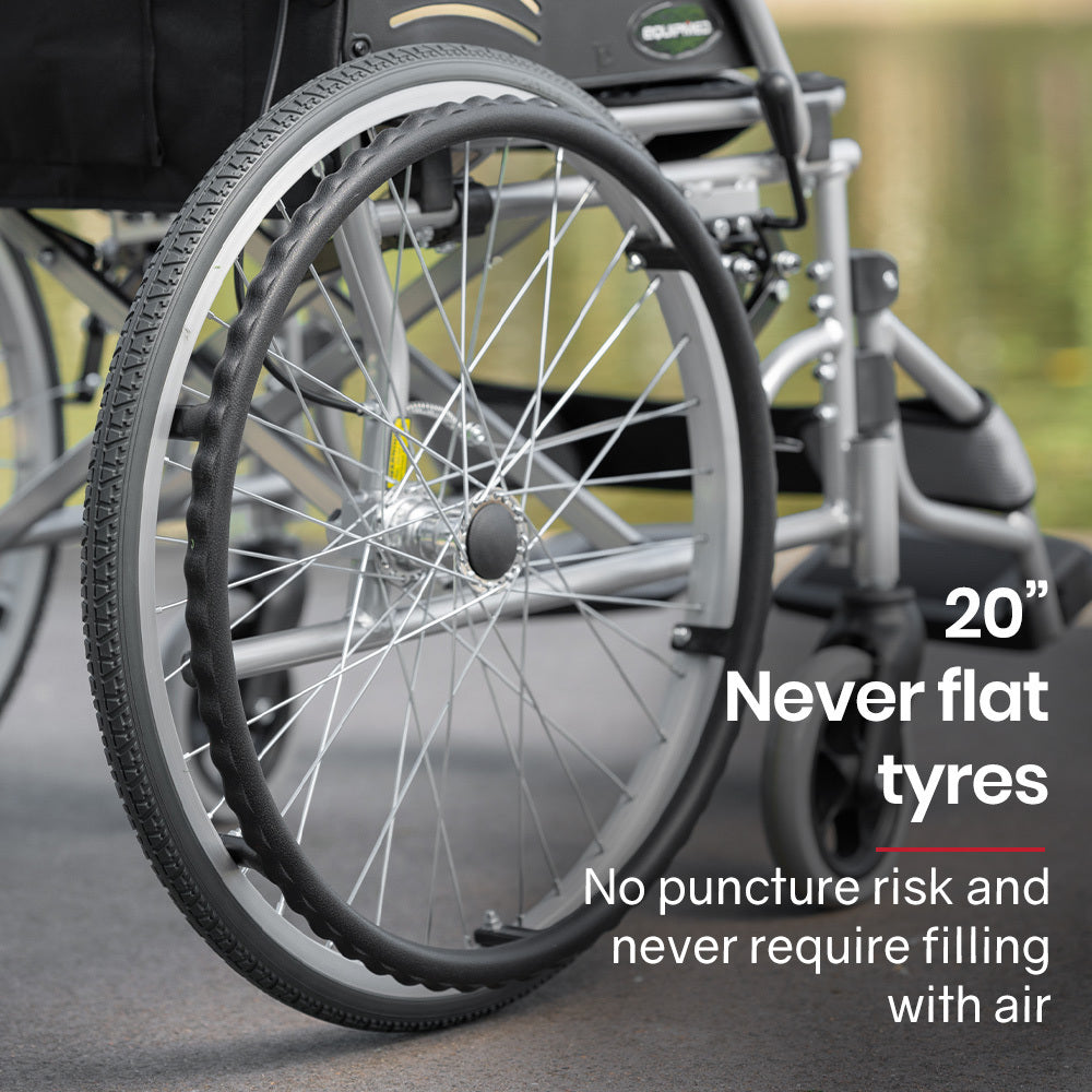 EQUIPMED Folding Aluminium Wheelchair, 20" Wheels, Park Brakes, 100kg Capacity, Grey/Black V219-HECWLCEQB2GY