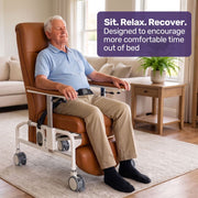 EQUIPMED Deluxe Mobile Geriatric Recliner Day Chair, Adjustable and Removable Meal Tray, Drop Down Armrests, Leatherette