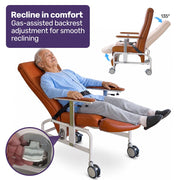 EQUIPMED Deluxe Mobile Geriatric Recliner Day Chair, Adjustable and Removable Meal Tray, Drop Down Armrests, Leatherette