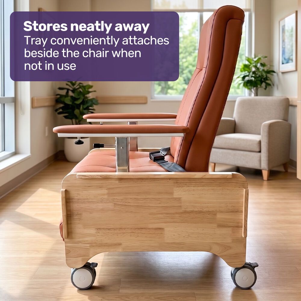 EQUIPMED Deluxe Mobile Geriatric Recliner Day Chair, Adjustable and Removable Meal Tray, Drop Down Armrests, Leatherette