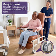 EQUIPMED Deluxe Mobile Geriatric Recliner Day Chair, Adjustable and Removable Meal Tray, Drop Down Armrests, Leatherette