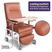 EQUIPMED Deluxe Mobile Geriatric Recliner Day Chair, Adjustable and Removable Meal Tray, Drop Down Armrests, Leatherette
