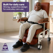 EQUIPMED Deluxe Mobile Geriatric Recliner Day Chair, Adjustable and Removable Meal Tray, Drop Down Armrests, Leatherette