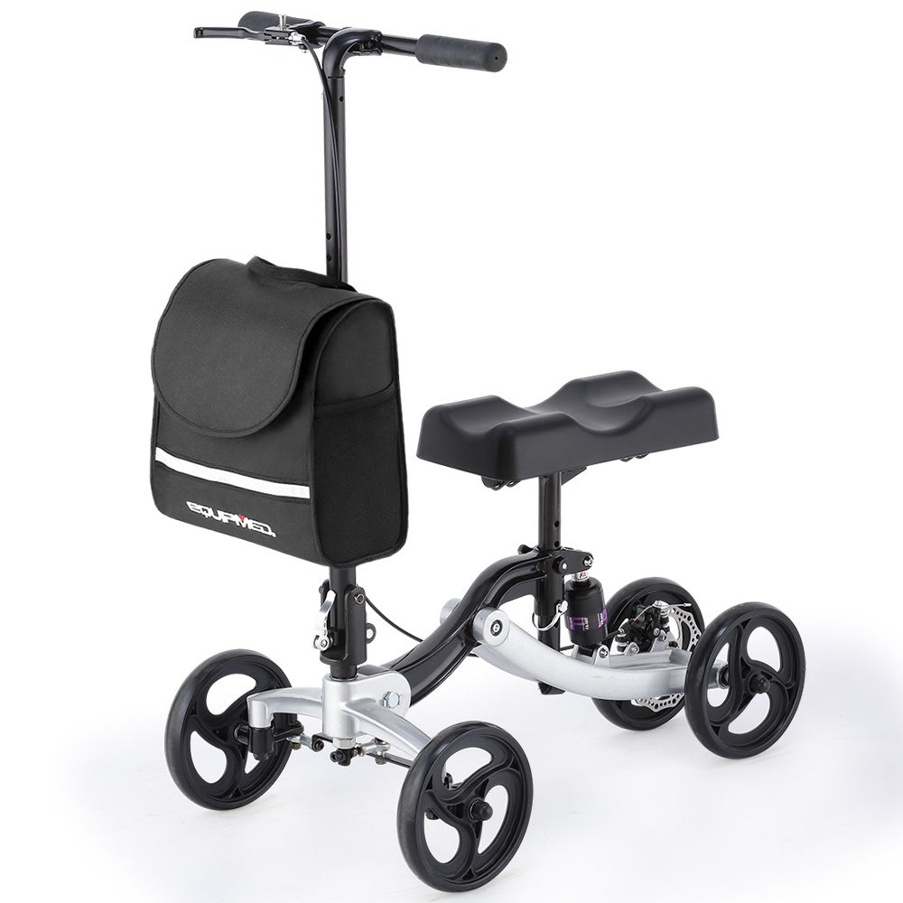 EQUIPMED Knee Scooter Walker, Disc Brake - Suspension Bag - Broken Leg Ankle Foot Mobility - Crutches V219-HELKNSEQA3SB