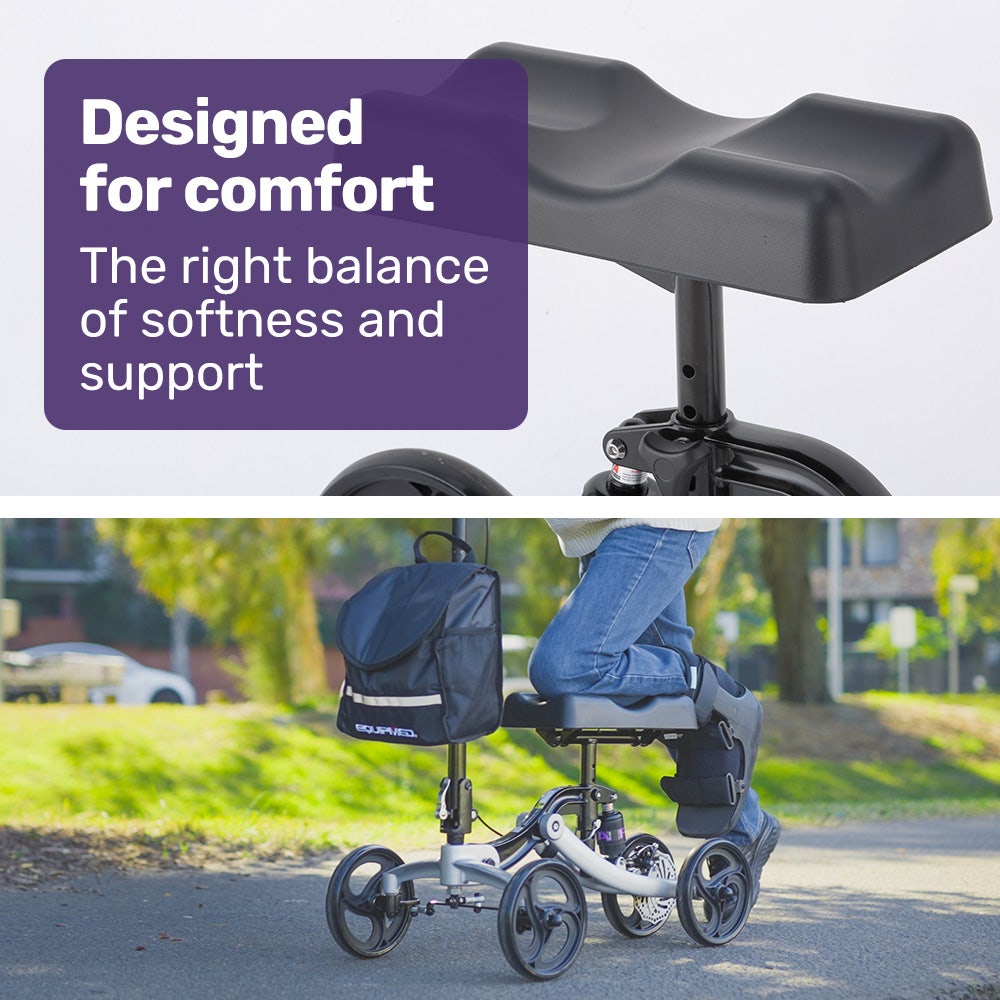 EQUIPMED Knee Scooter Walker, Disc Brake - Suspension Bag - Broken Leg Ankle Foot Mobility - Crutches V219-HELKNSEQA3SB