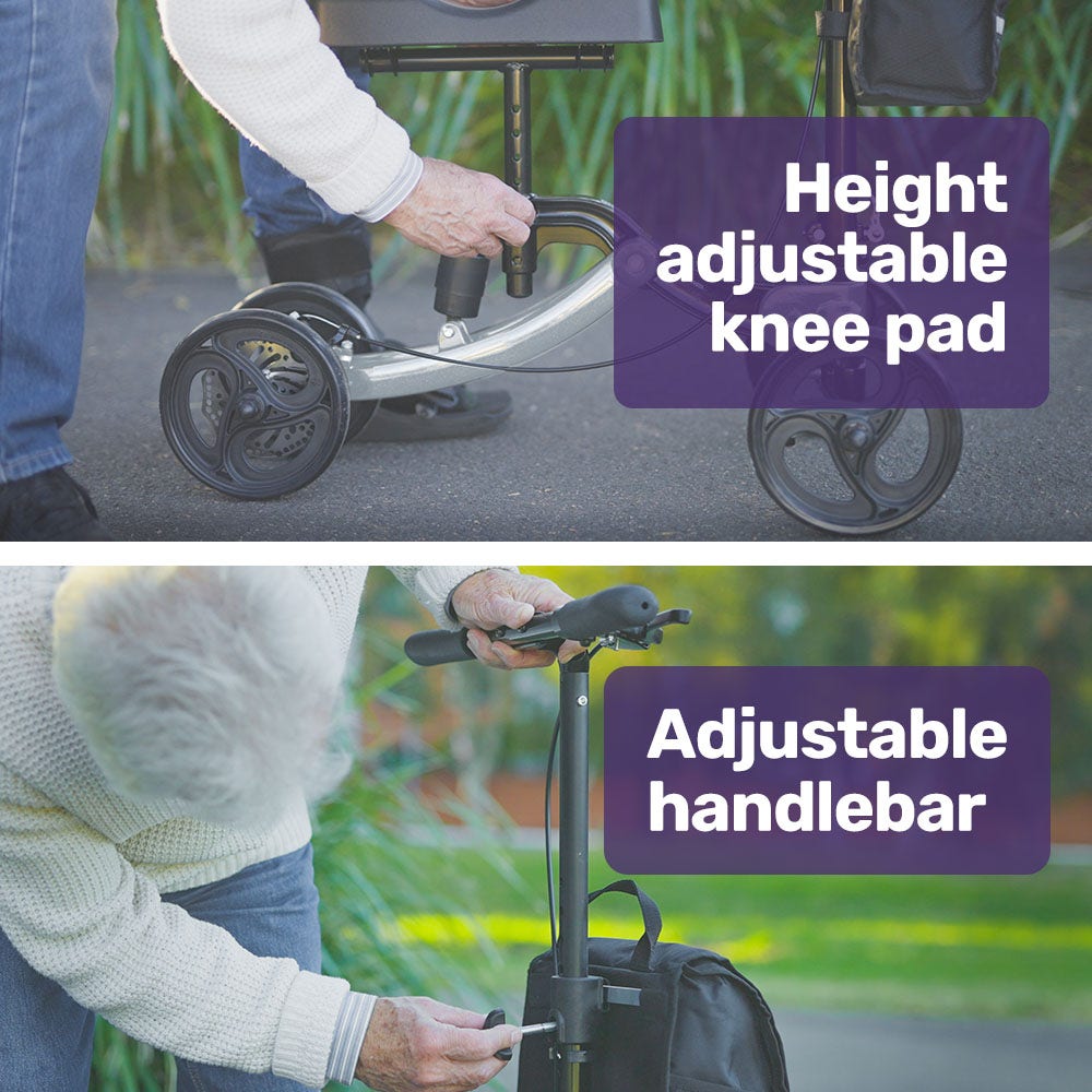 EQUIPMED Knee Scooter Walker, Disc Brake - Suspension Bag - Broken Leg Ankle Foot Mobility - Crutches V219-HELKNSEQA3SB