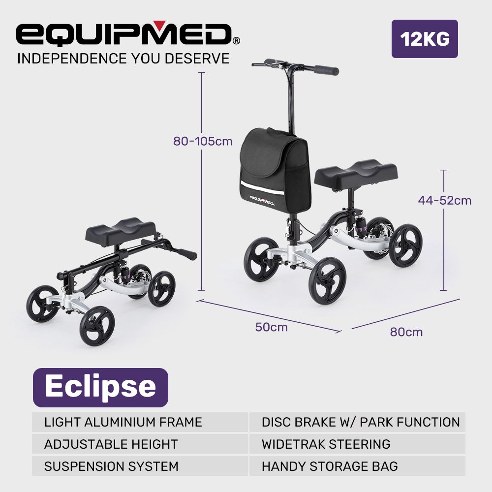 EQUIPMED Knee Scooter Walker, Disc Brake - Suspension Bag - Broken Leg Ankle Foot Mobility - Crutches V219-HELKNSEQA3SB