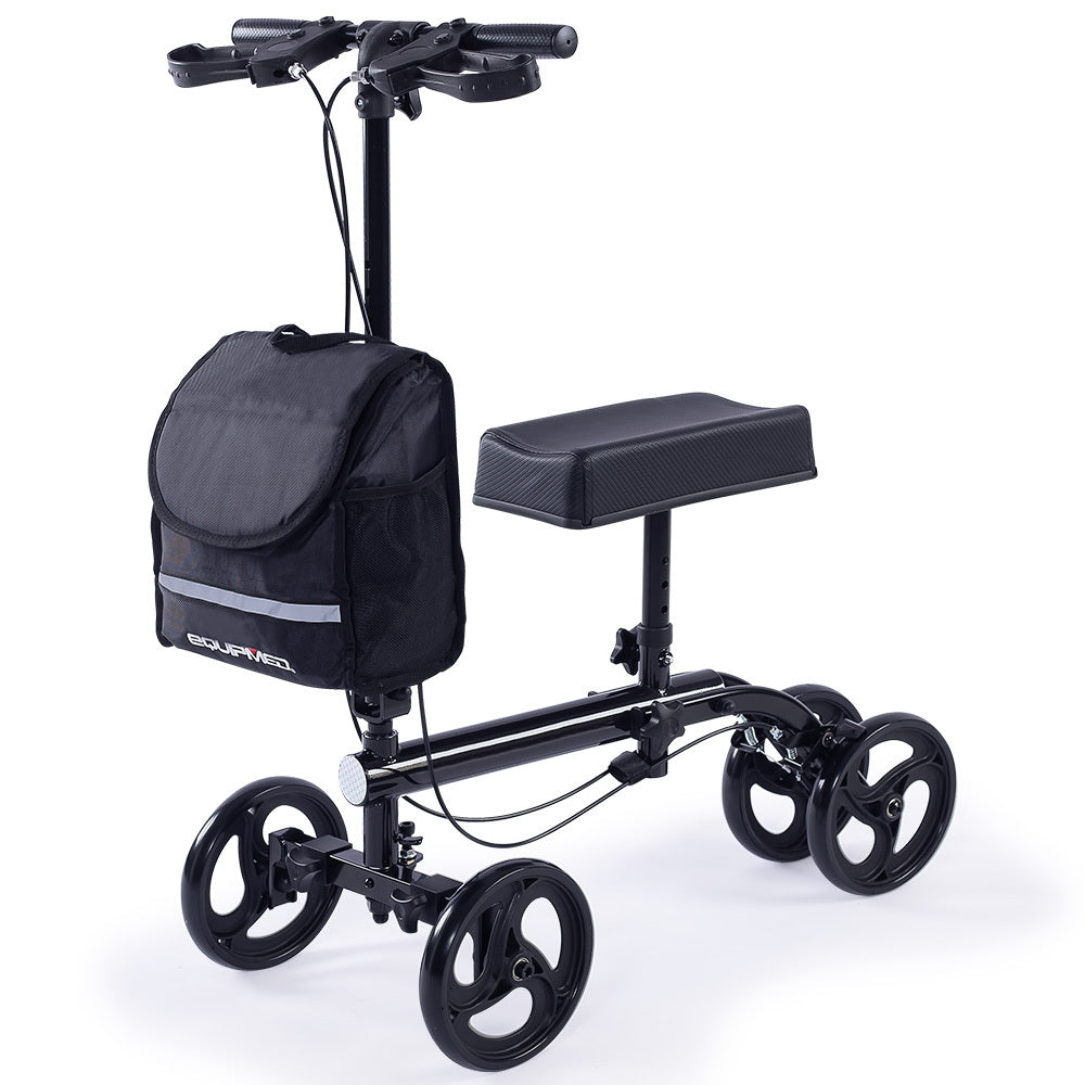 Equipmed Knee Scooter Walker, Dual Brakes - Bag - Broken Leg Ankle Foot Mobility - Crutches Alternative - V219-HELKNSEQS1KB